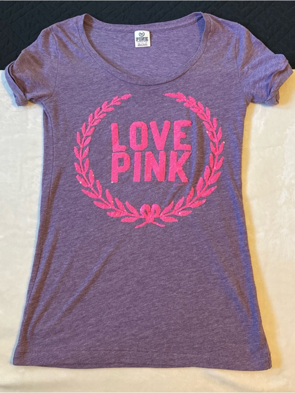 Victoria's Secret PINK Y2K bling Heather Purple Crewneck Tee
